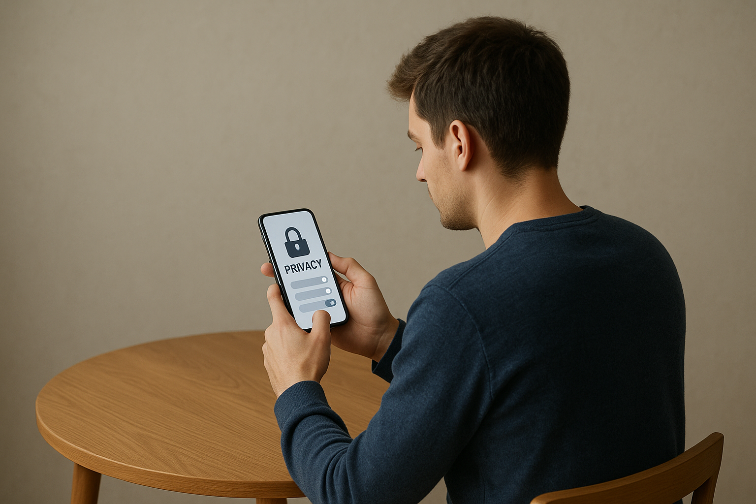 Privacidad y RGPD: cómo cuidamos tus fotos y datos – Body – usuario revisando y gestionando opciones de privacidad en su dispositivo